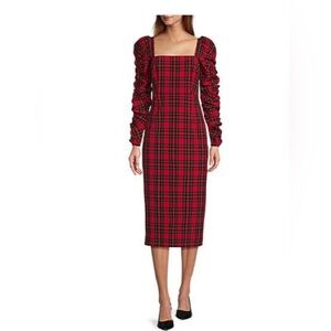 ANTONIO MELANI Red Plaid Long Sleeve Dress